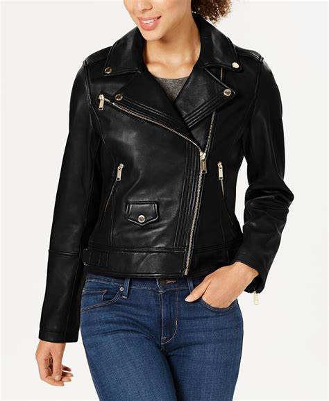 michael kors conway leather moto jacket|Michael Kors petite leather jacket.